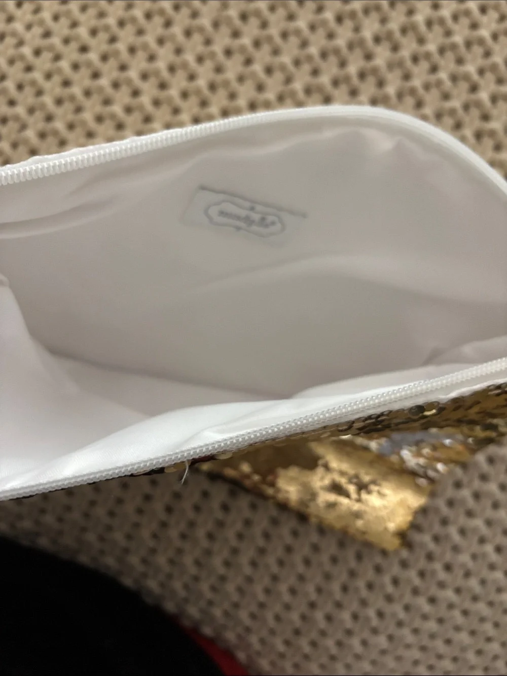 Mud Pie Gold Sequin 'BE JOLLY' Zip Pouch L 12 x 9.5